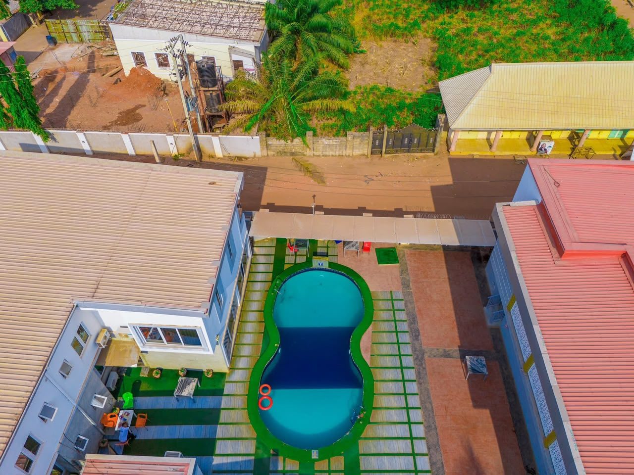 Aerial view of the swimming pool and pool bar